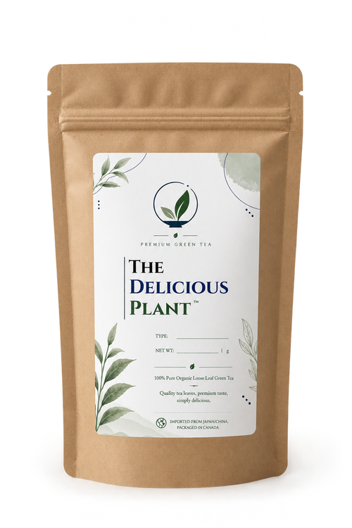 The Delicious Plant green tea in a kraft paper pouch