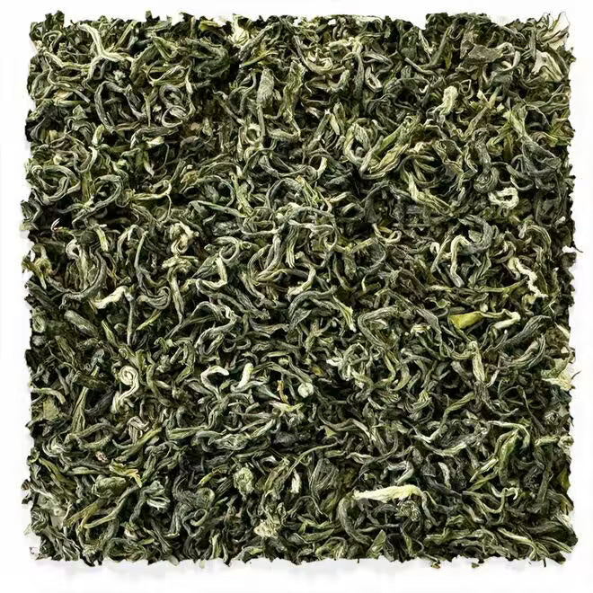 Chinese Bi Luo Chun loose-leaf green tea spirals from The Delicious Plant